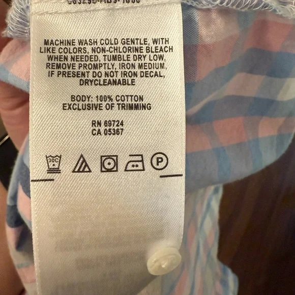 Columbia Women’s Plaid Sleeveless Cotton  Henley Dress Pockets Blue Pink Sz S - Picture 8 of 8